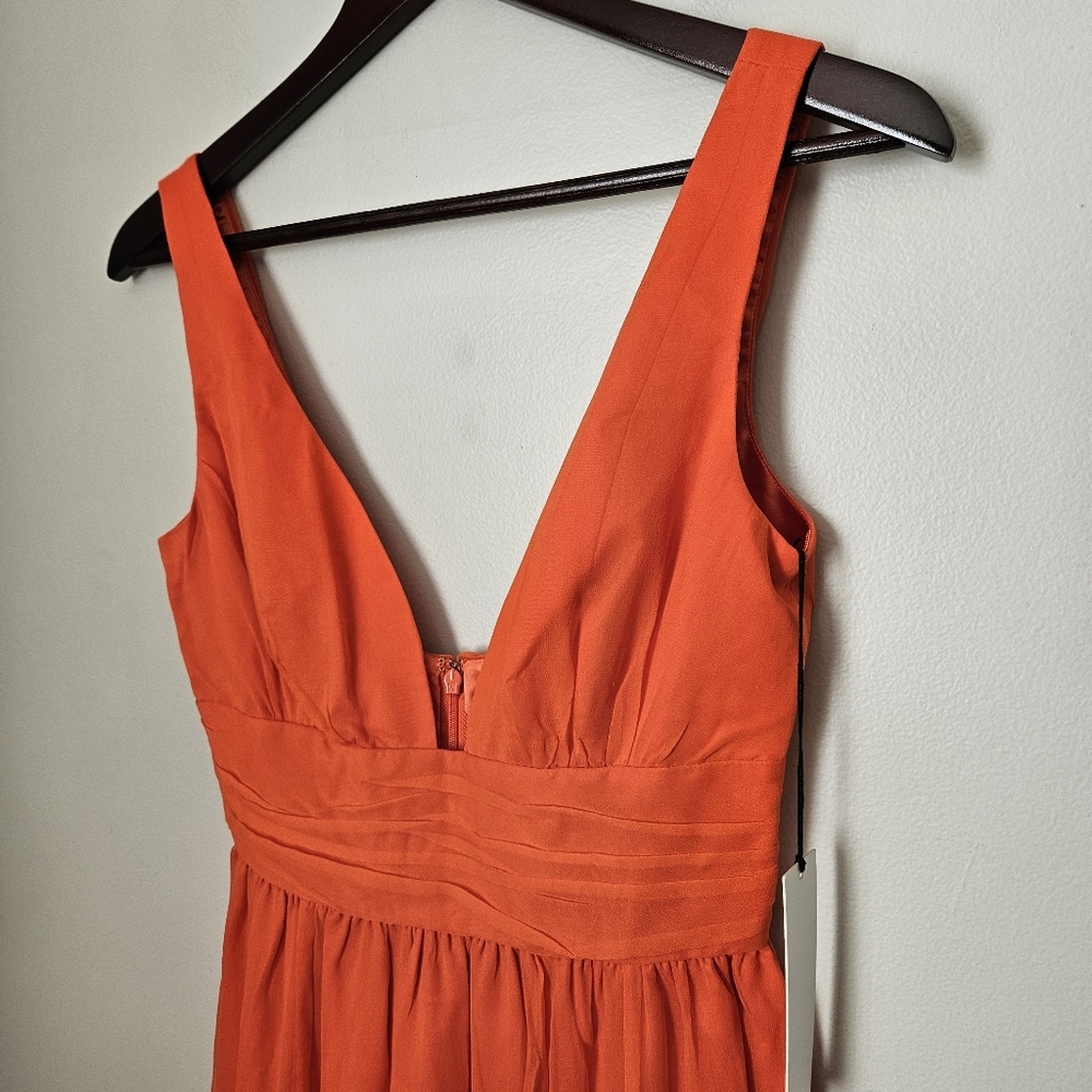 JAYGODFREY Gown Orange V-Neck Maxi Dress Silk Sleeveless Formal Womens 4 Fall - Picture 2 of 9